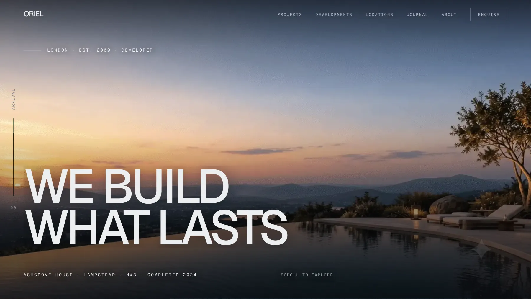 The homepage of the Oriel property developer concept site